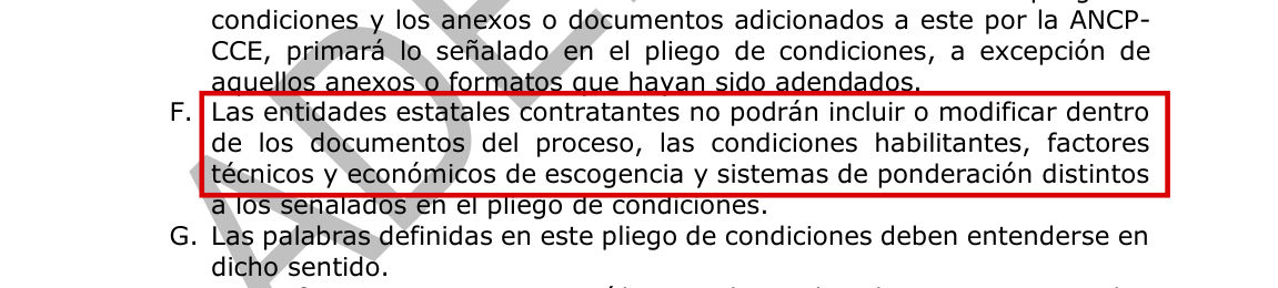 El pliego del Acuerdo Marco dice lo mismo: numeral 2.25, literal F